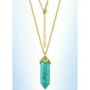 AQUA HOWLITE HEXAGONAL PENDULUM PENDANT 32” SILVER CHAIN NECKLACE OS